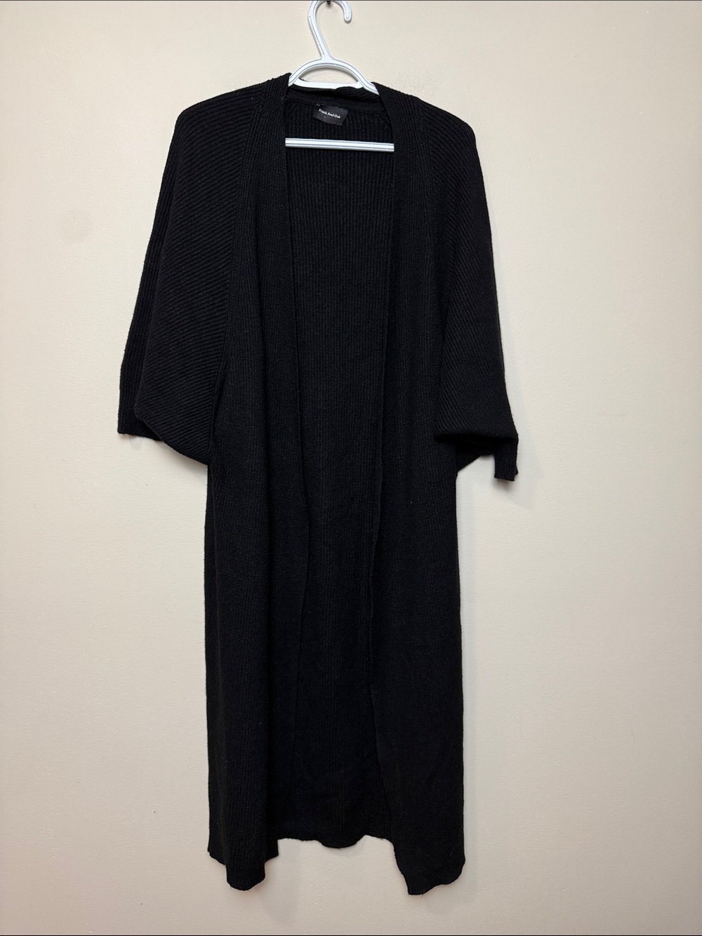 Frank and Oak Long Open-Front Black Knit Cardigan size M
